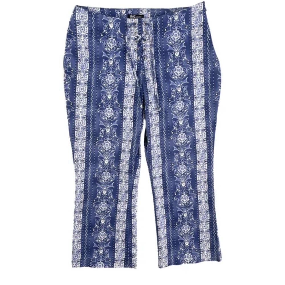 INC Stretch Blue and White Patterned Pants Size 12